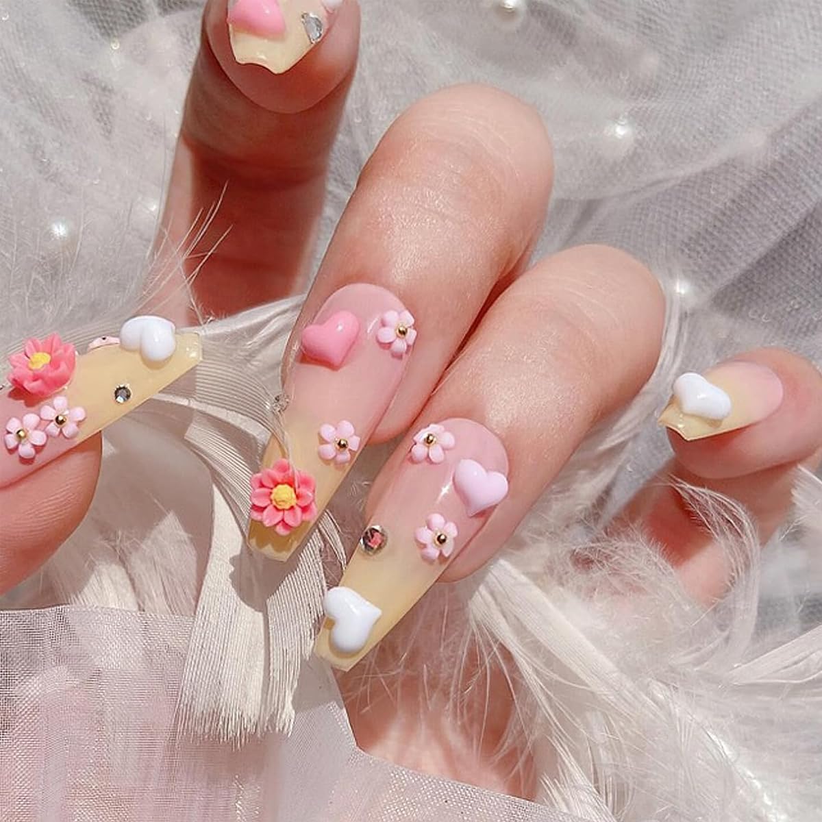 MAYCREATE 3D Flower Nail Charms Heart Star Bow Embellishments Acrylic Nail Gems Charms Mixed AB Resin Rhinestones Pearls Gold Rivets for Manicure DIY Crafts Accessories, Pink MAYCREATE 3D Flower Nail Charms Heart Star Bow Embellishments Acrylic Nail Gems Charms Mixed AB Resin Rhinestones Pearls Gold Rivets for Manicure DIY Crafts Accessories, Pink